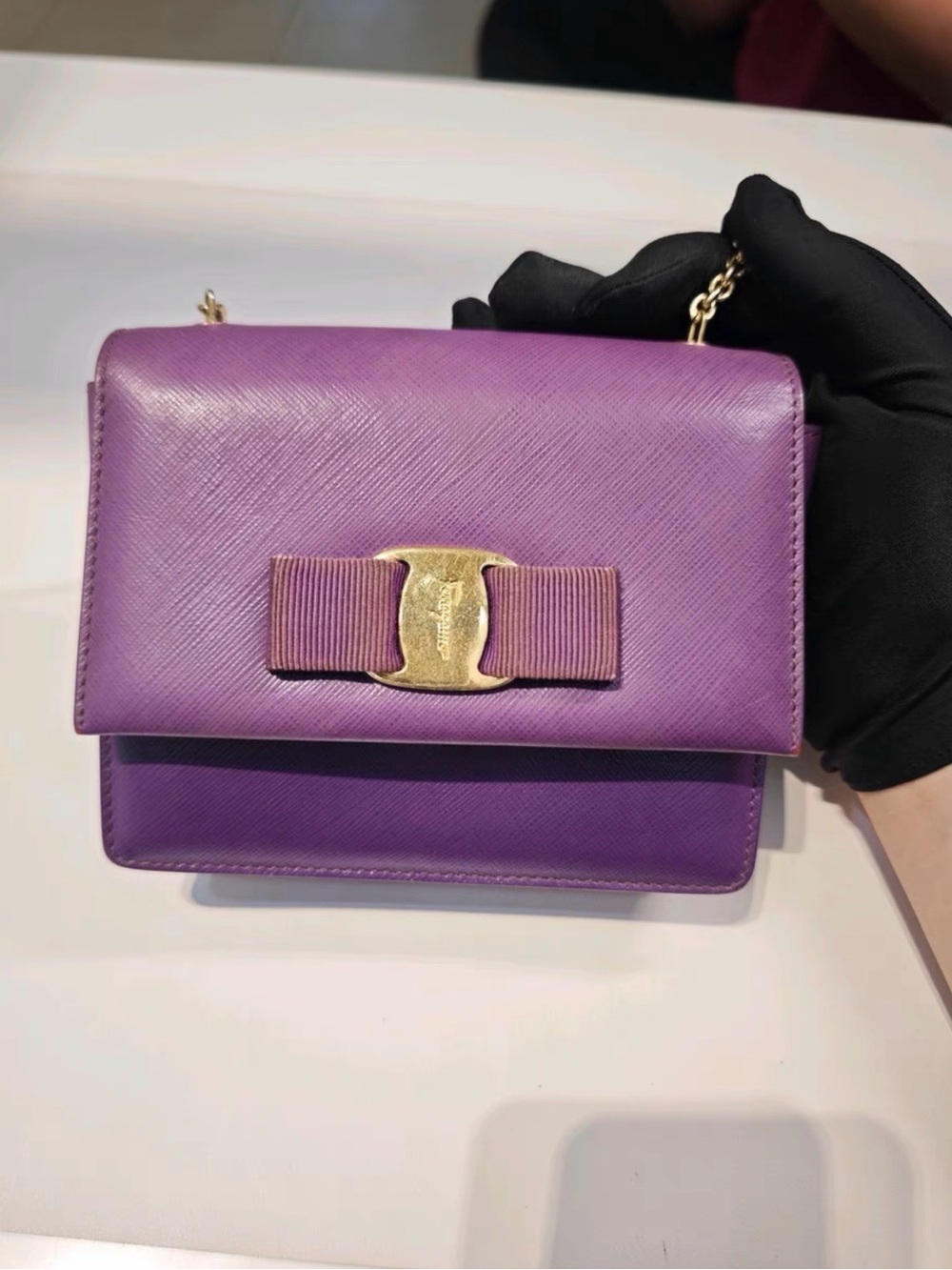 Authentic Salvatore Ferragamo Purple Vara Bow Crossbody Bag